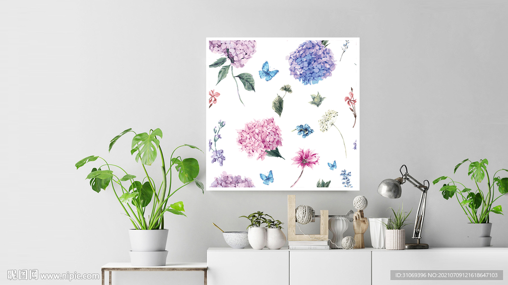 50X50厘米版画素材简约花朵