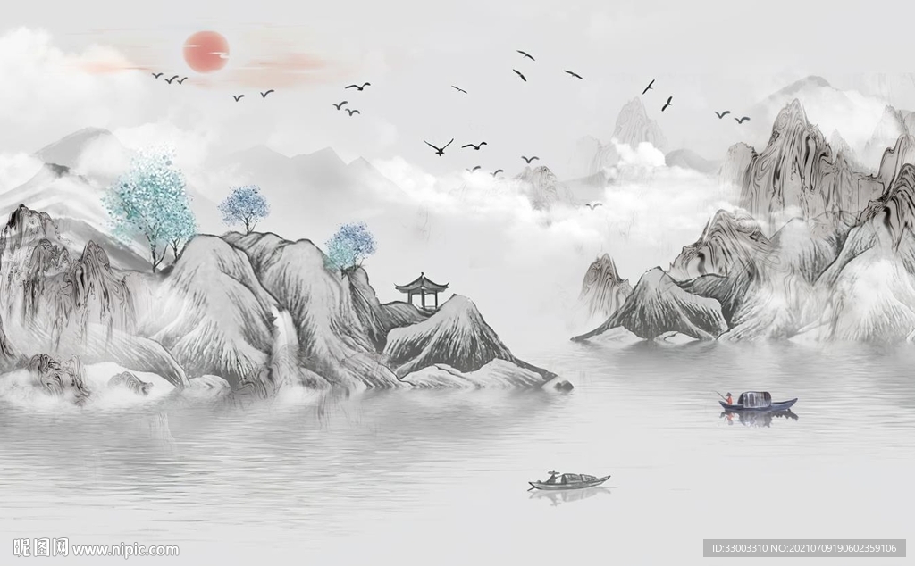 新中式山水背景墙