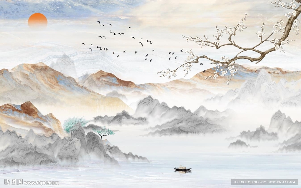 新中式山水背景墙