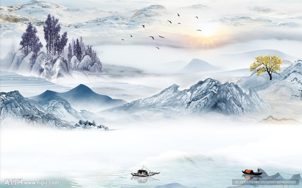 新中式山水背景墙