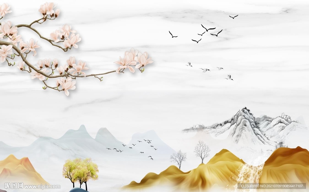 新中式山水背景墙