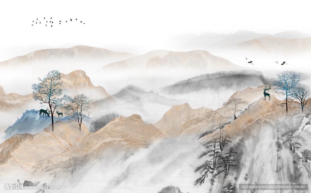 新中式山水背景墙