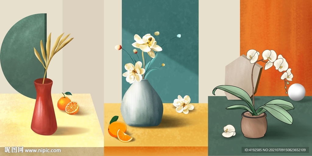 简约北欧重彩客厅三联画装饰画