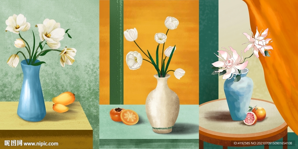简约北欧重彩客厅三联画装饰画