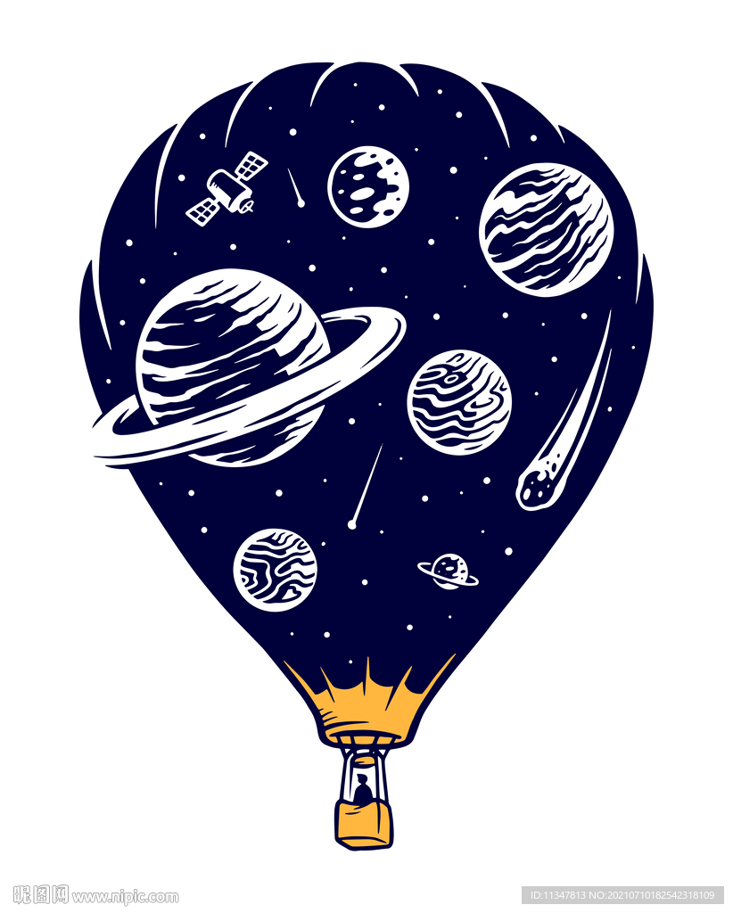 乘坐热气球太空旅行创意插图插画