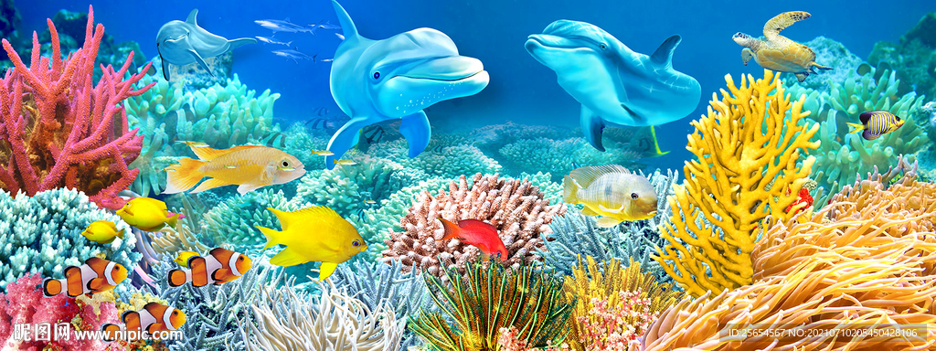 珊瑚海豚世界床头画