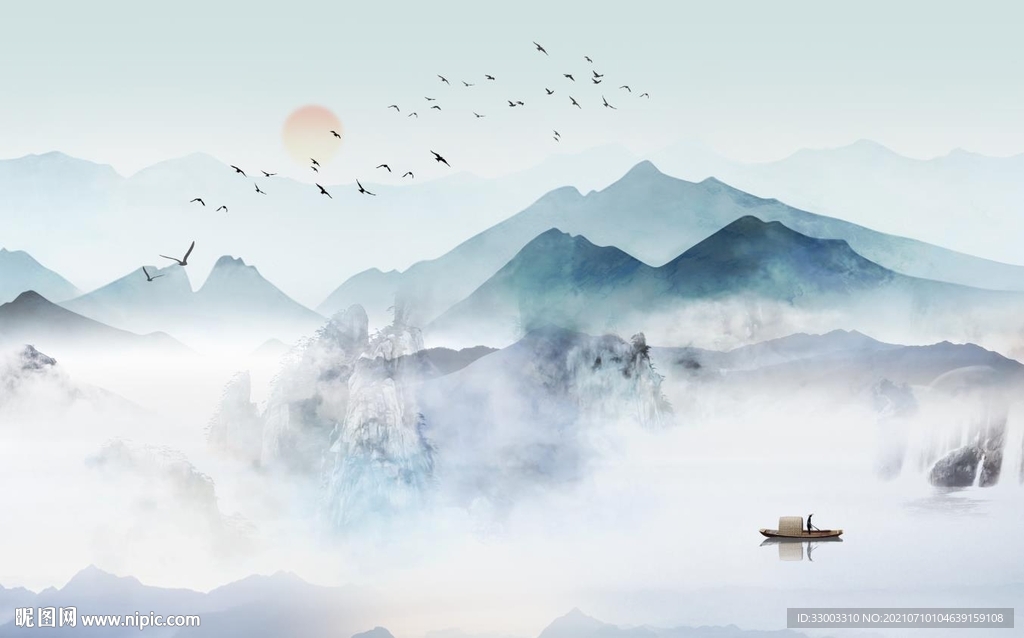 新中式山水背景墙