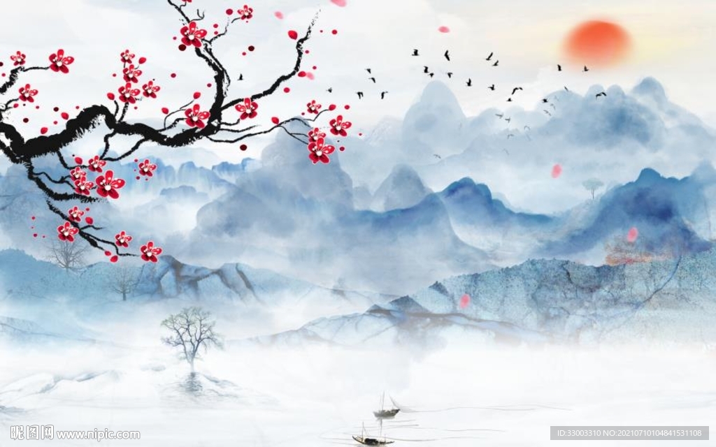 新中式山水背景墙