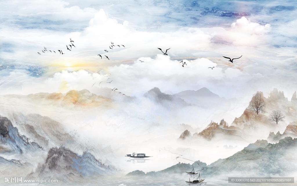 新中式山水背景墙