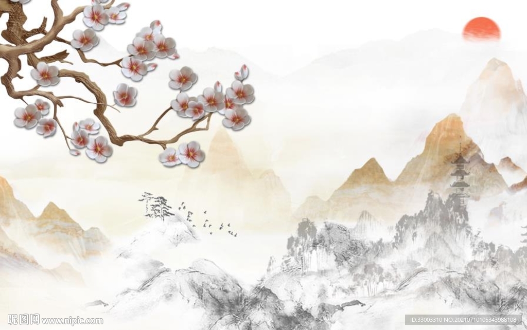 新中式山水背景墙