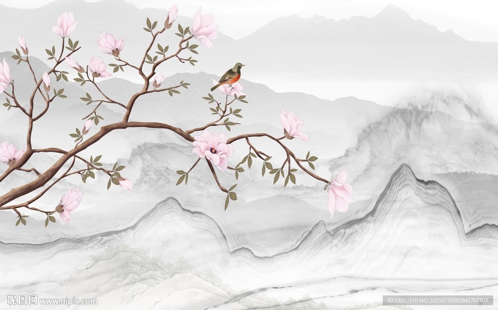 新中式山水背景墙