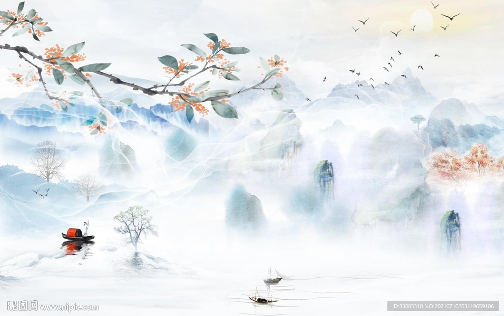 新中式山水背景墙