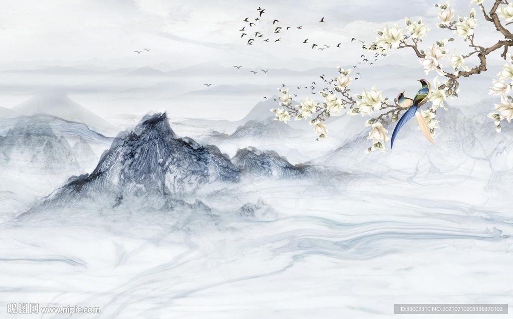 新中式山水背景墙