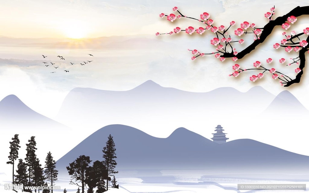 新中式山水背景墙