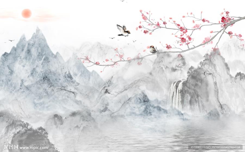 新中式山水背景墙