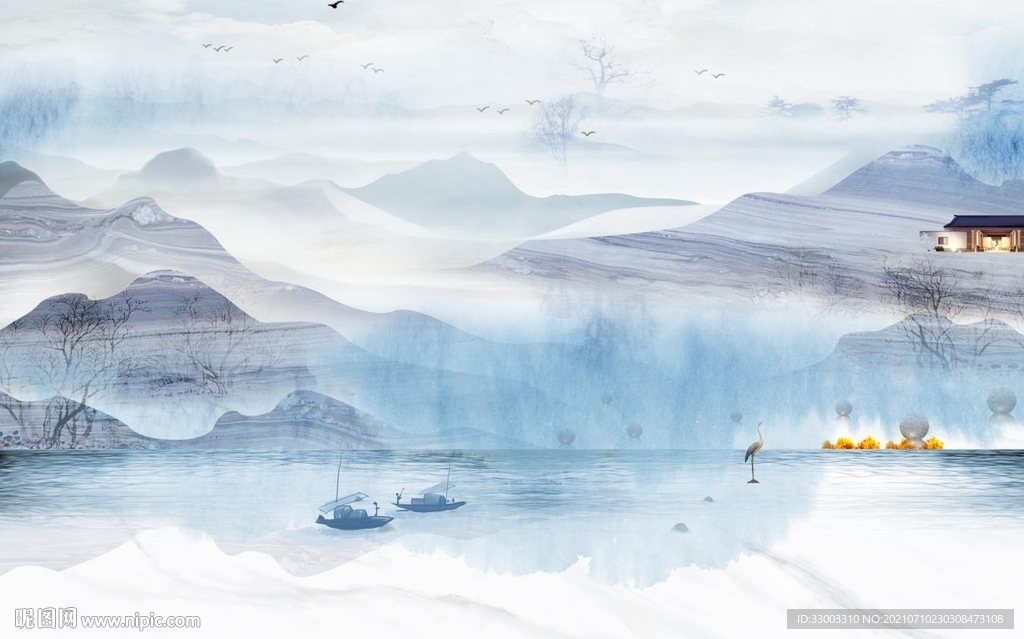 新中式山水背景墙