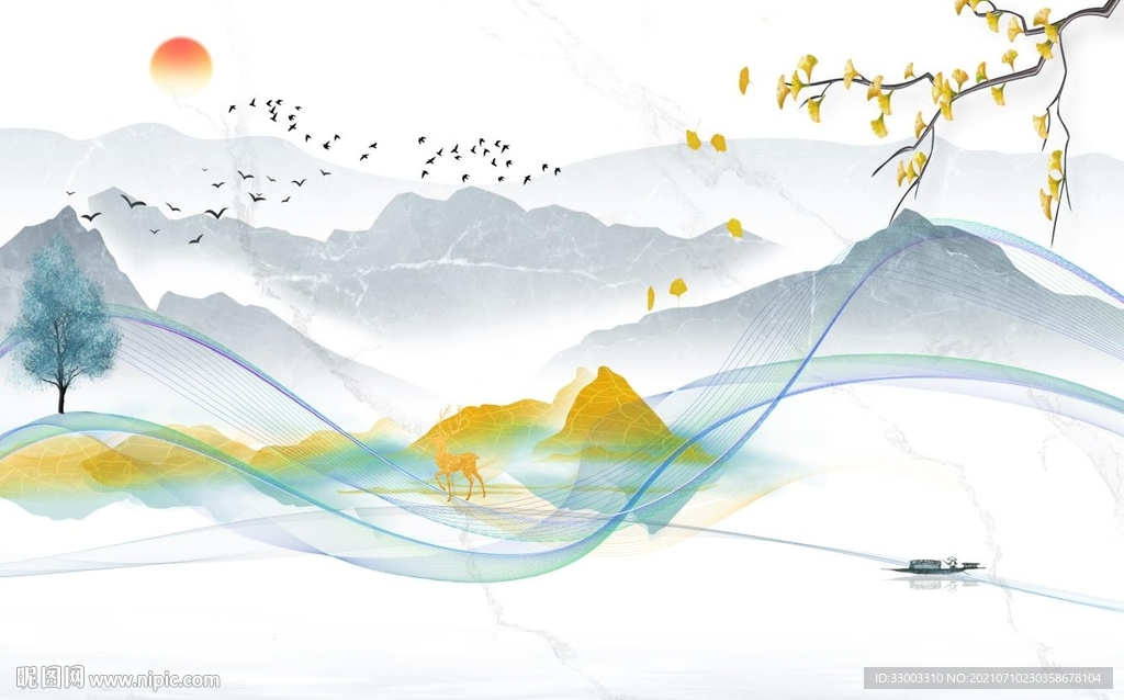 新中式山水背景墙