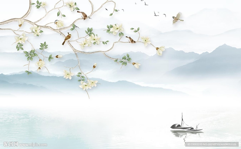 新中式山水背景墙