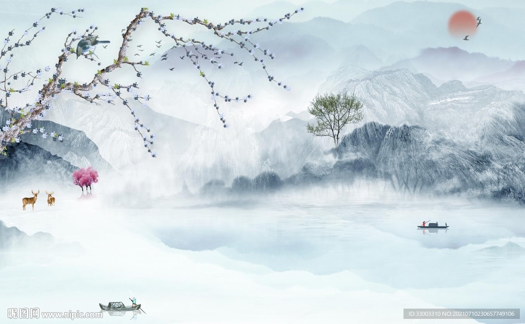 新中式山水背景墙