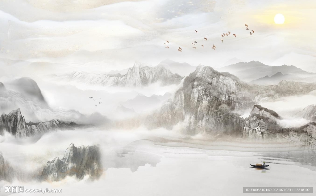 新中式山水背景墙