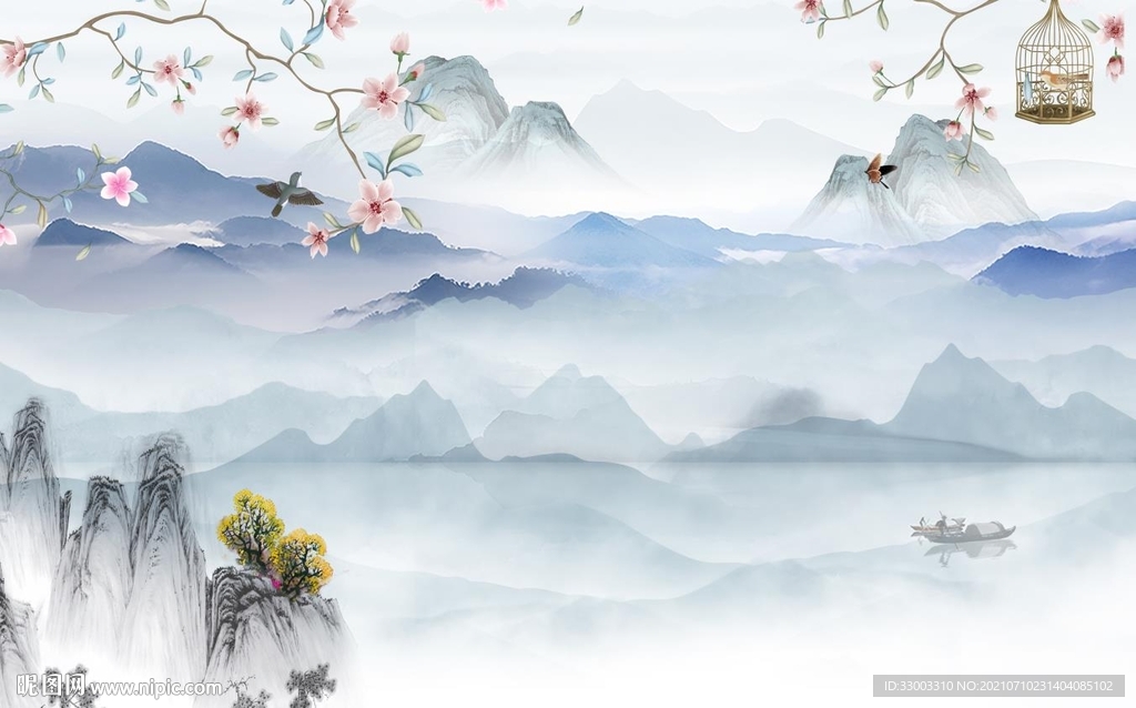 新中式山水背景墙