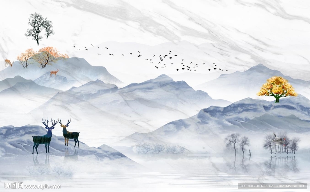 新中式山水背景墙