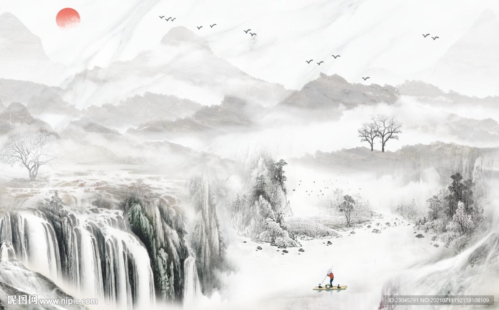 高山流水新中式背景墙