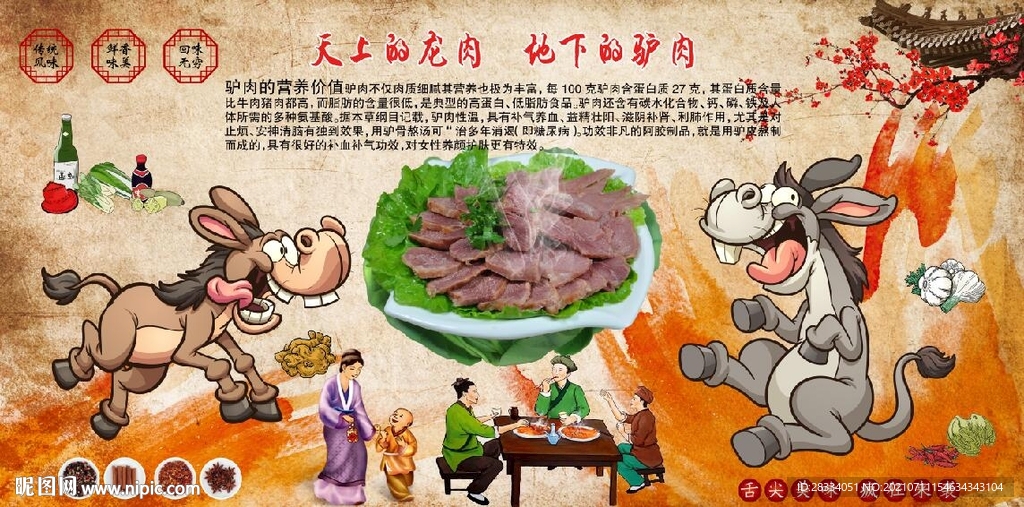 天上龙肉地上驴肉餐饮背景墙