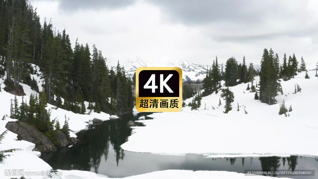 短视频素材航拍雪原河流森林