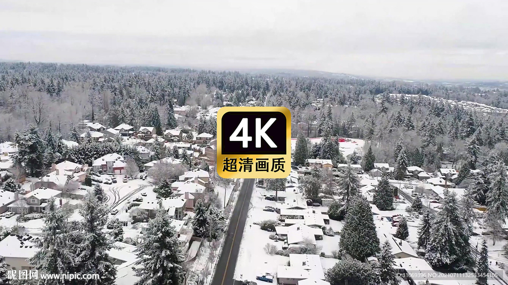 短视频素材航拍冬季村庄道路