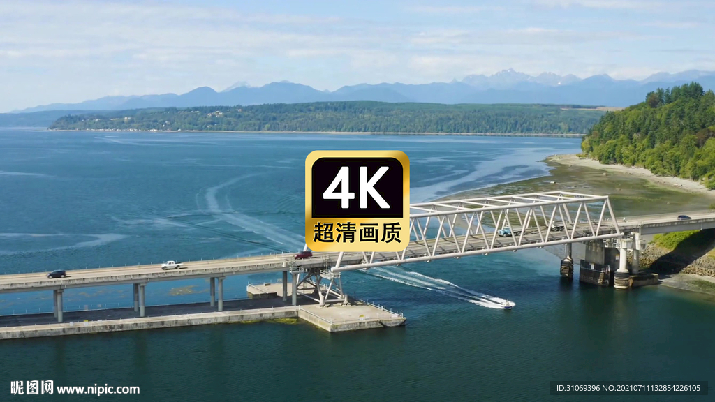 短视频素材航拍游艇经过跨海大桥