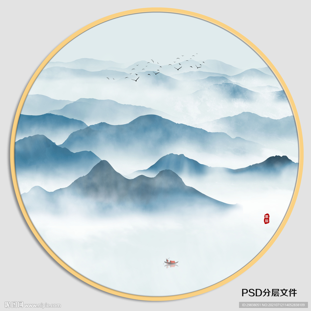 圆形水墨画