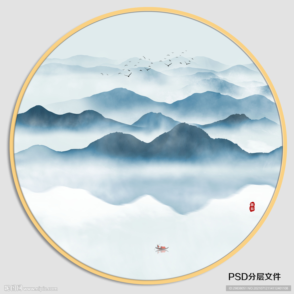 圆形水墨画
