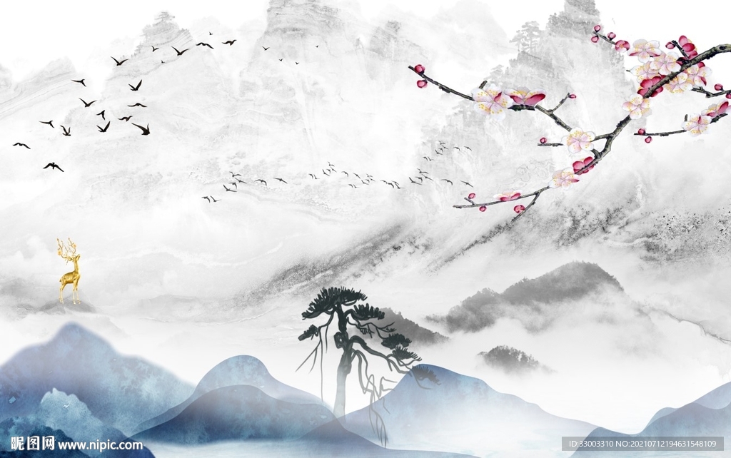 新中式山水背景墙