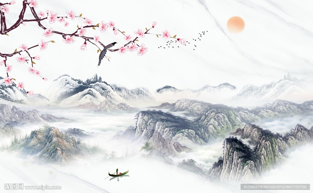 新中式山水背景墙