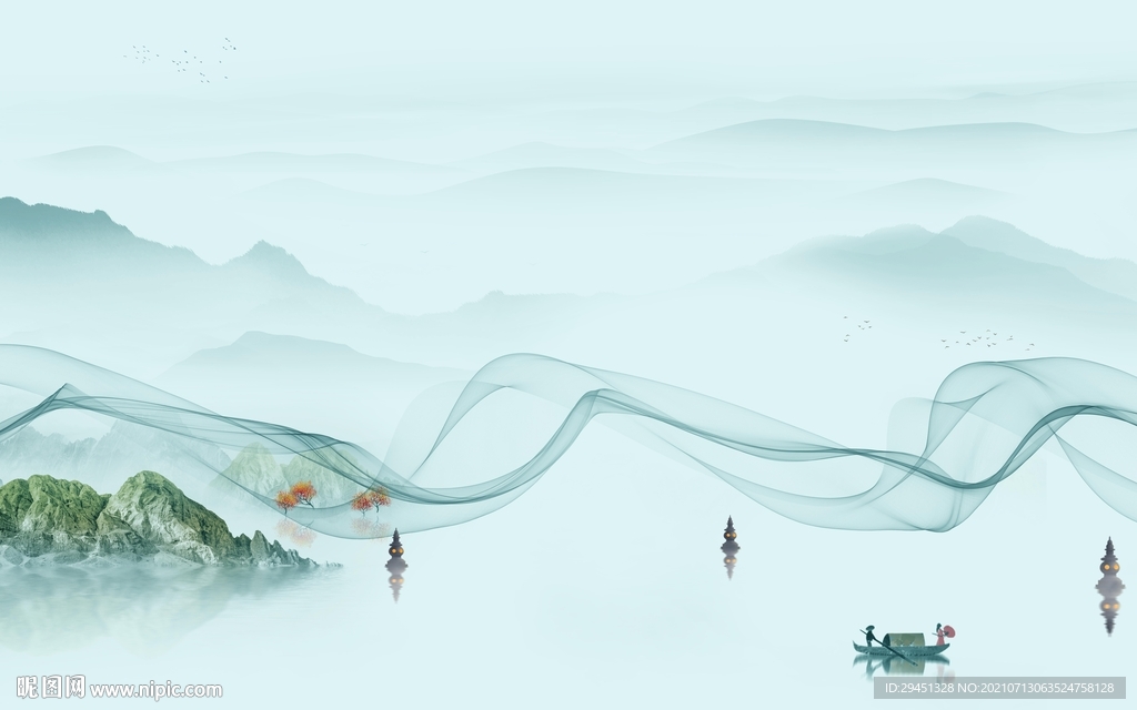 新款简约风山水画 tif分层