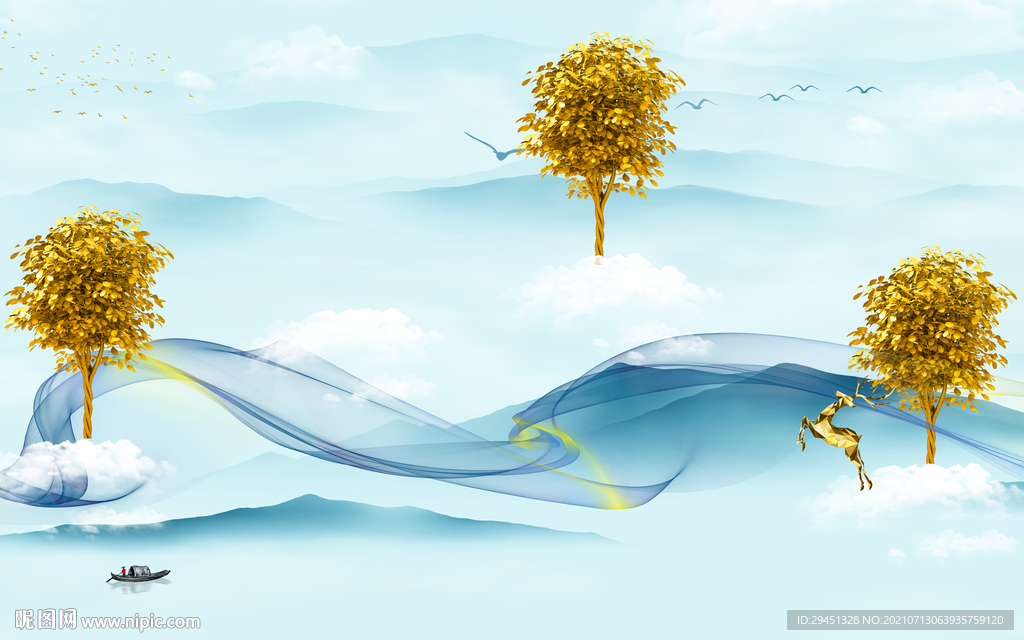 现代简约风山水画 tif分层