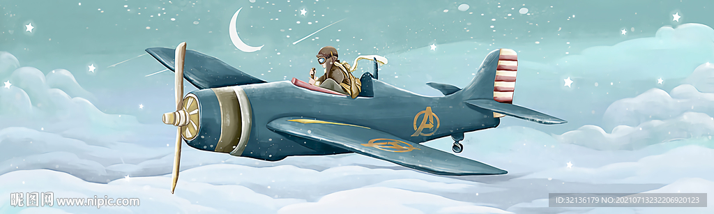 手绘飞机装饰画