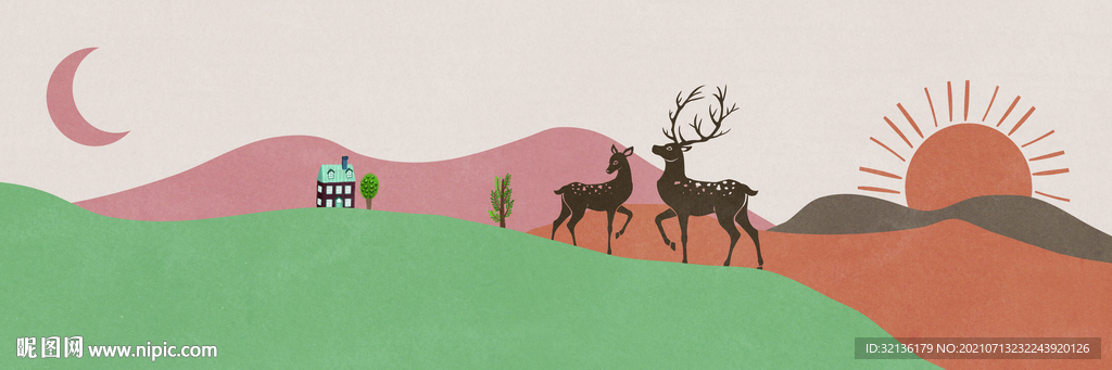 现代简约麋鹿装饰画