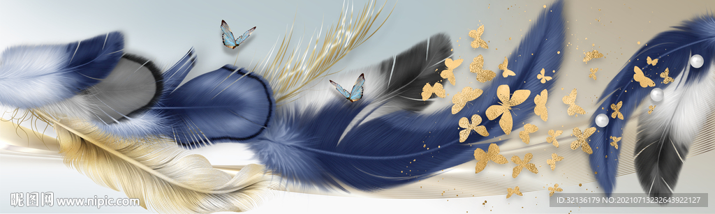 现代轻奢抽象羽毛装饰画