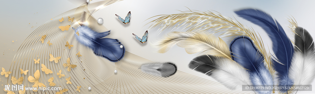 现代轻奢抽象羽毛装饰画