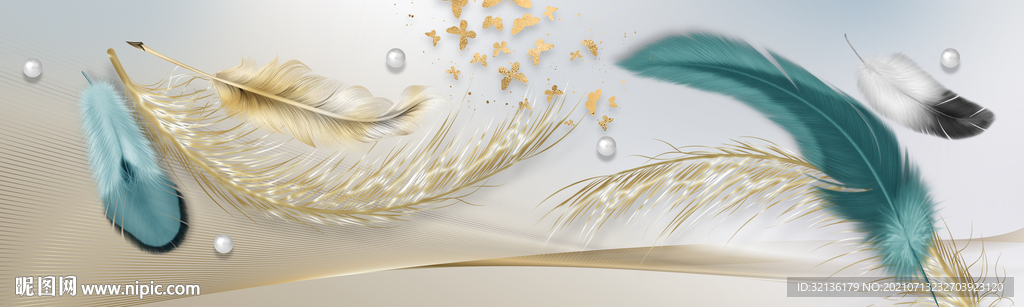 现代轻奢抽象羽毛装饰画