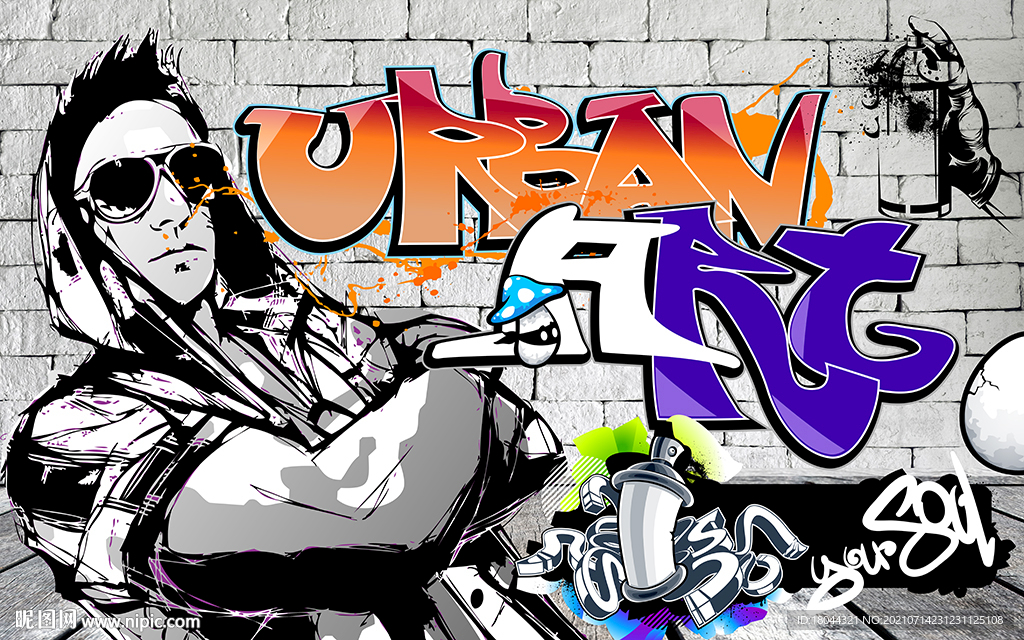 个性涂鸦街头文化工装背景墙