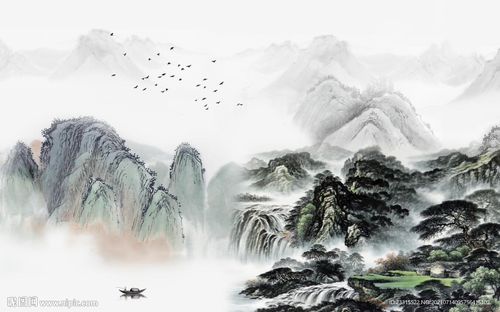 中式山水背景墙