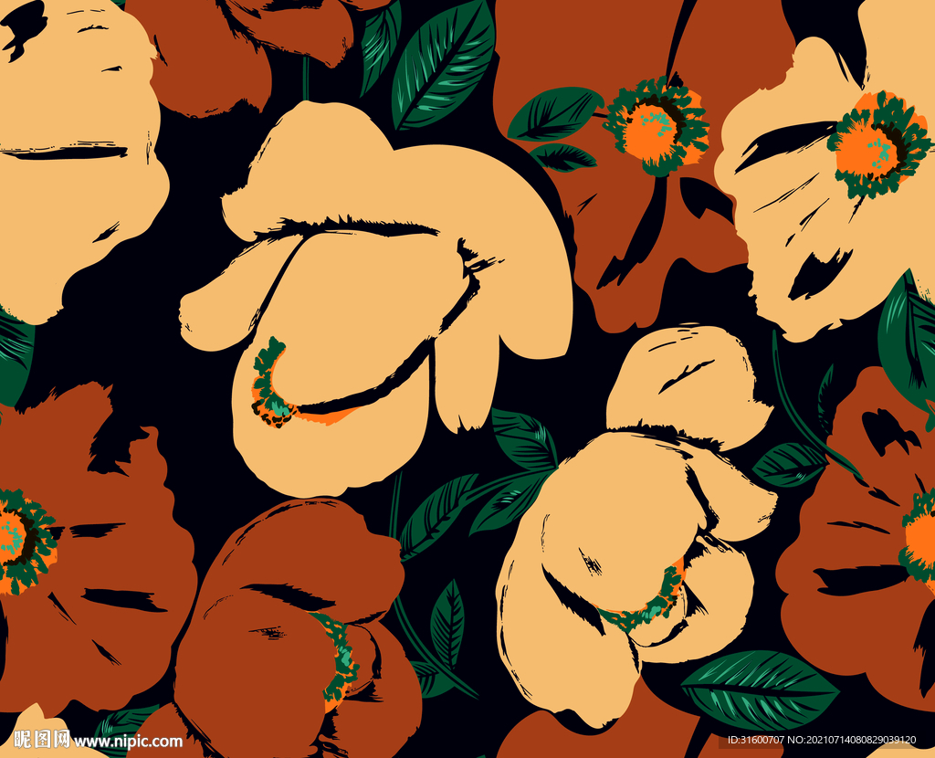 传统实色抽象花