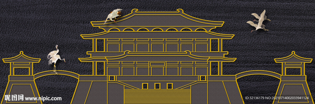 新中式古典建筑装饰画