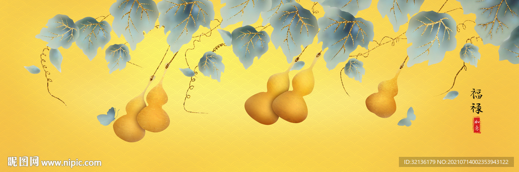 现代轻奢五福临门装饰画