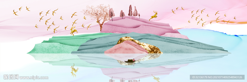 现代轻奢麋鹿抽象装饰画