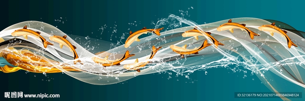 现代轻奢九鱼图装饰画