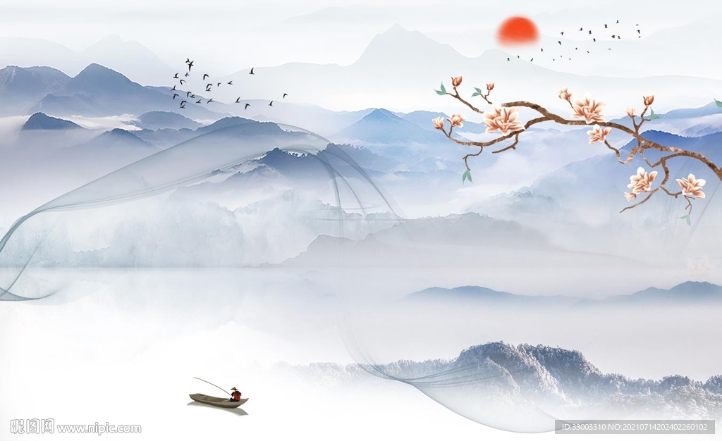 新中式山水背景墙